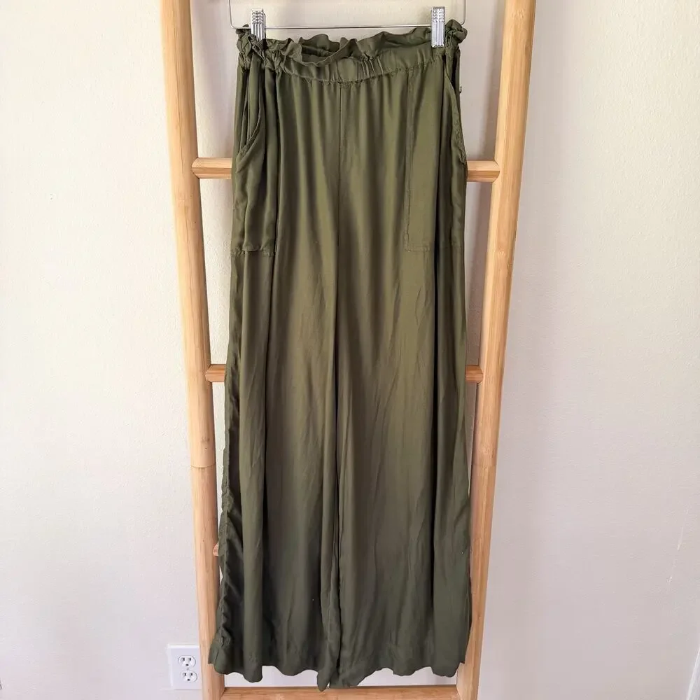 American Eagle Olive Green Wide Leg Cropped Pull On Pants XS